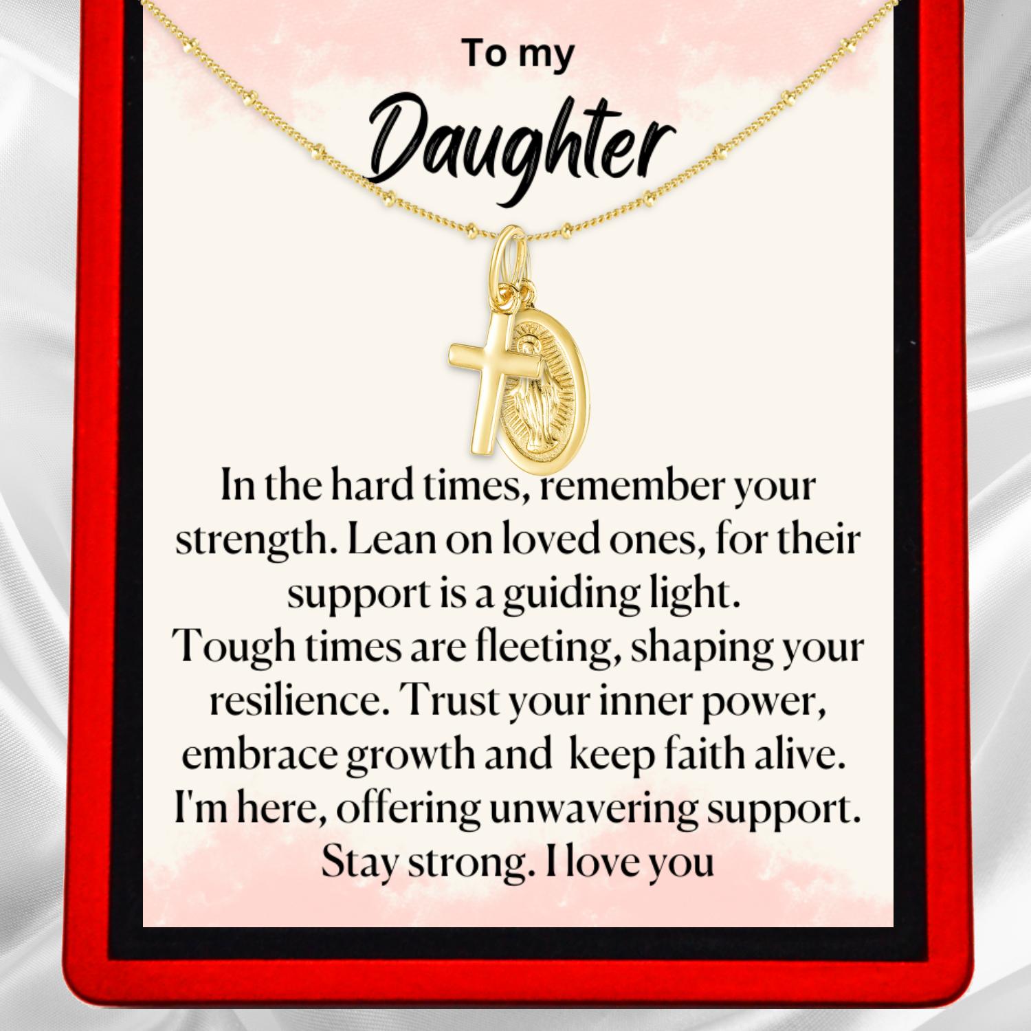 Daughter 'Stay Strong' Milagro Vermeil Necklace - Virgin Mary and the Cross