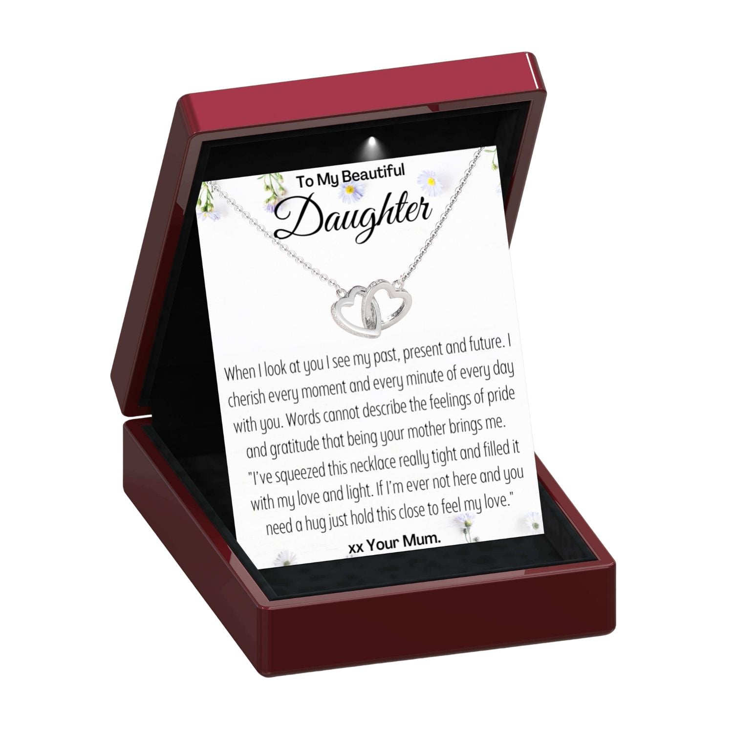 To My Daughter 'Past, Present, Future' From Mum - Interlocking Silver Hearts Necklace DT43