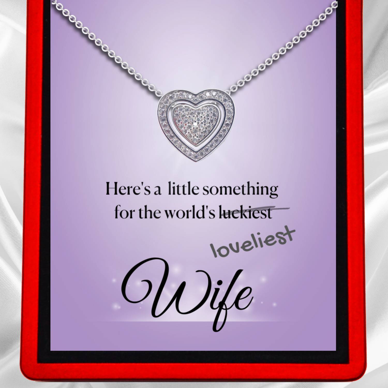 World's Luckiest Wife 3in1 Necklace Funny Message -  Sterling Silver Trinity Necklace - WF18