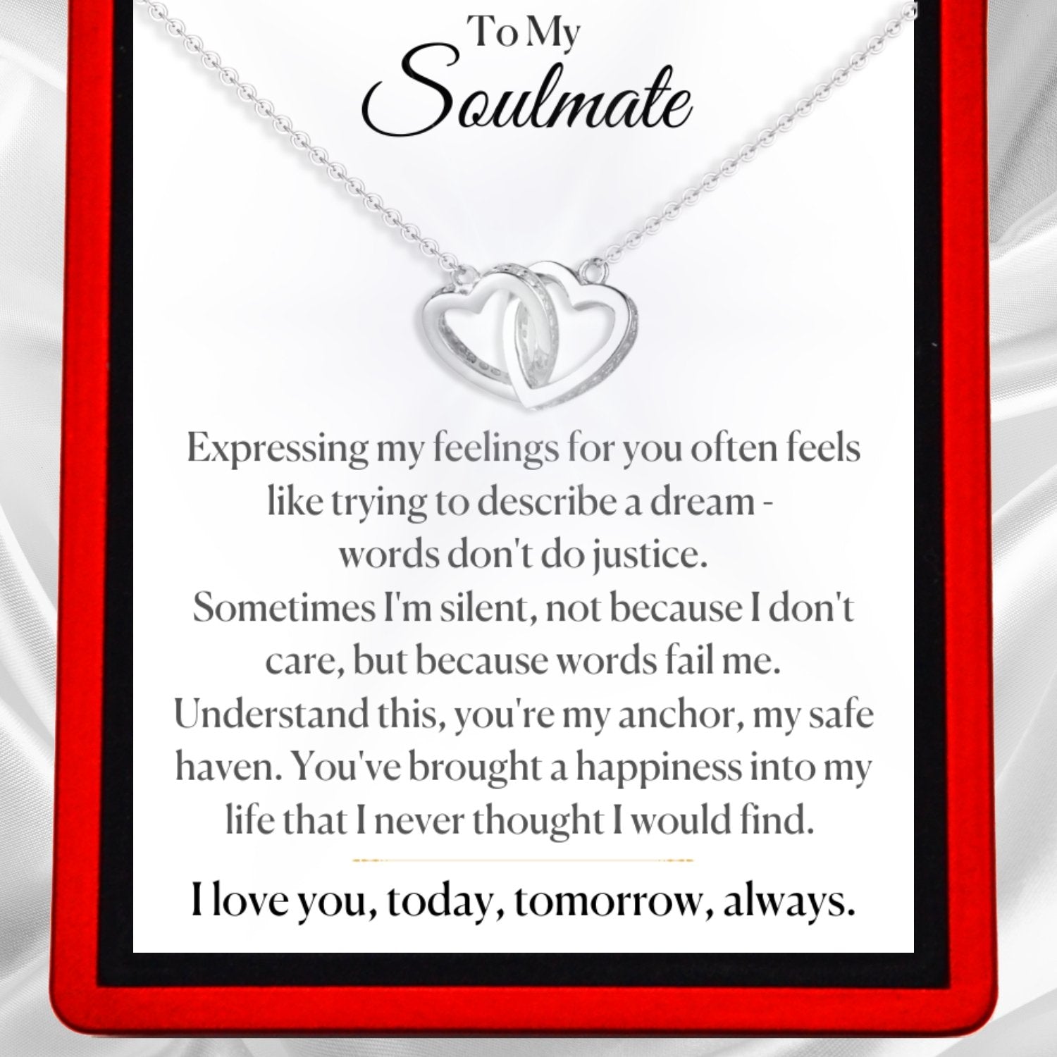 To My Soulmate 'My Safe Haven' - Interlocking Silver or Gold Vermeil Hearts Necklace ST20