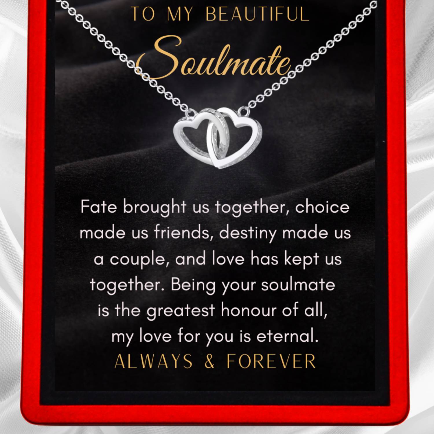 To My Soulmate 'Greatest Gift' - Interlocking Silver or Gold Vermeil Hearts Necklace ST16