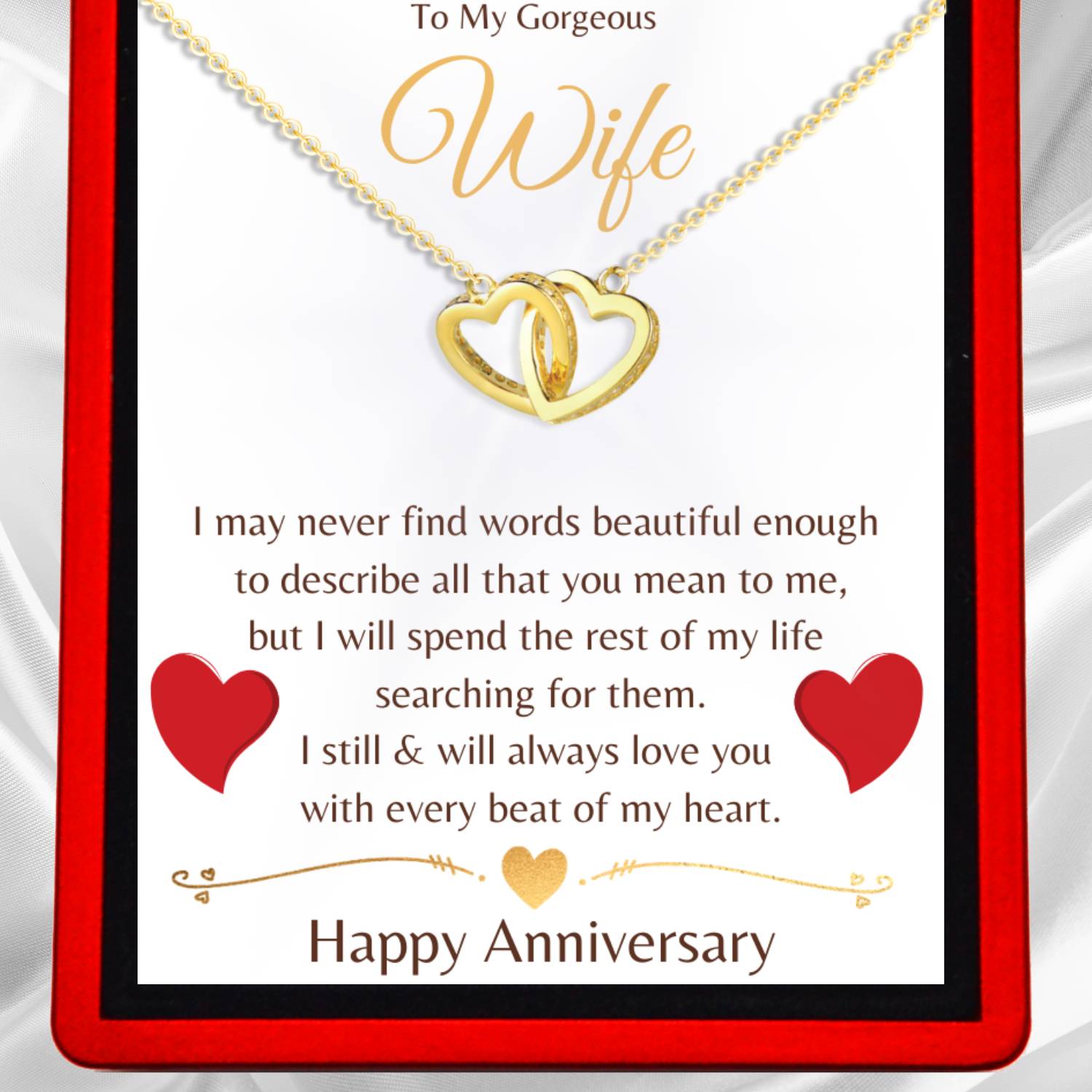 Wife's Anniversary Interlocking Gold Vermeil Hearts Necklace - Anniversary3