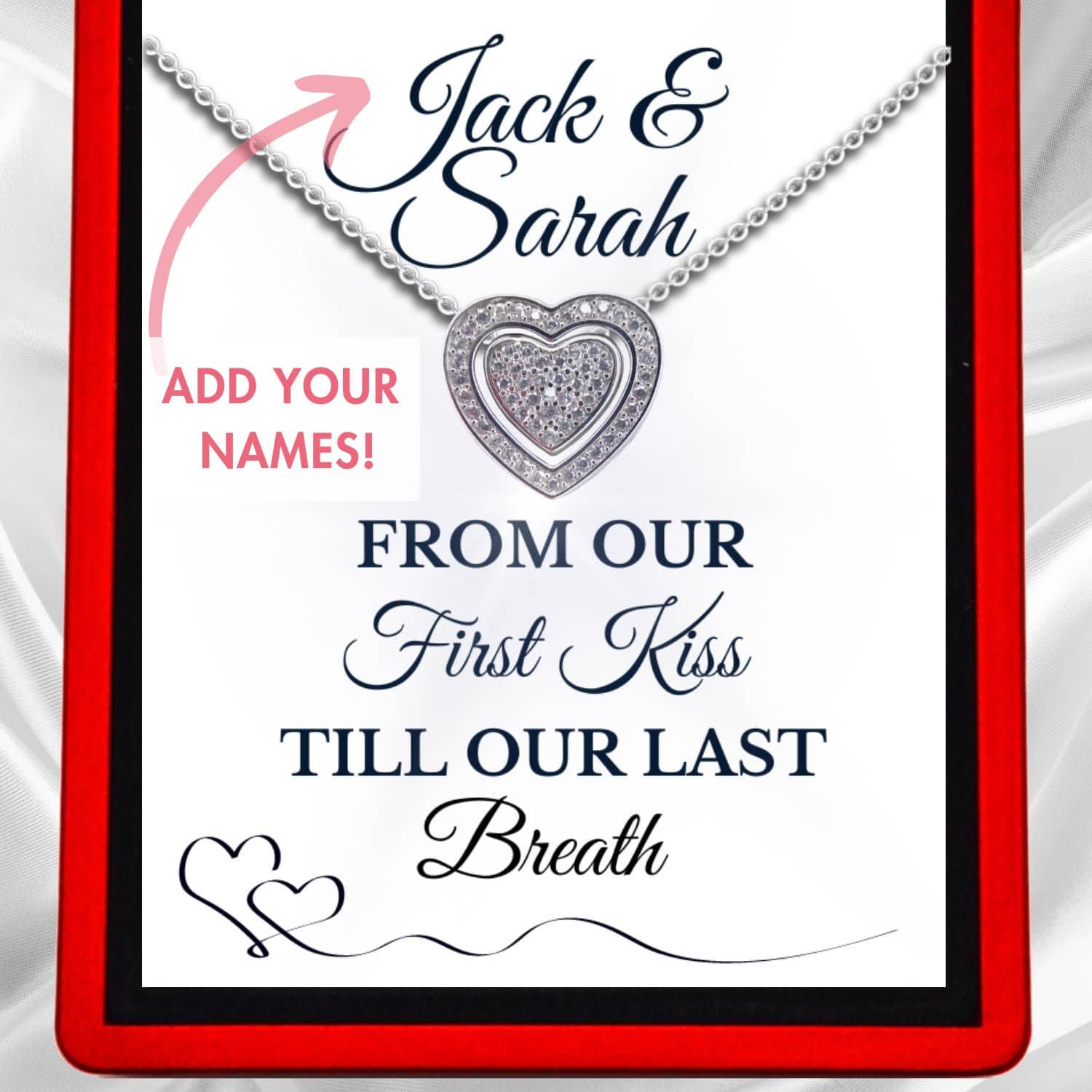 Personalised 'First Kiss, Last Breath' 3in1 Trinity Heart Necklace in Silver or Gold Vermeil - Love6