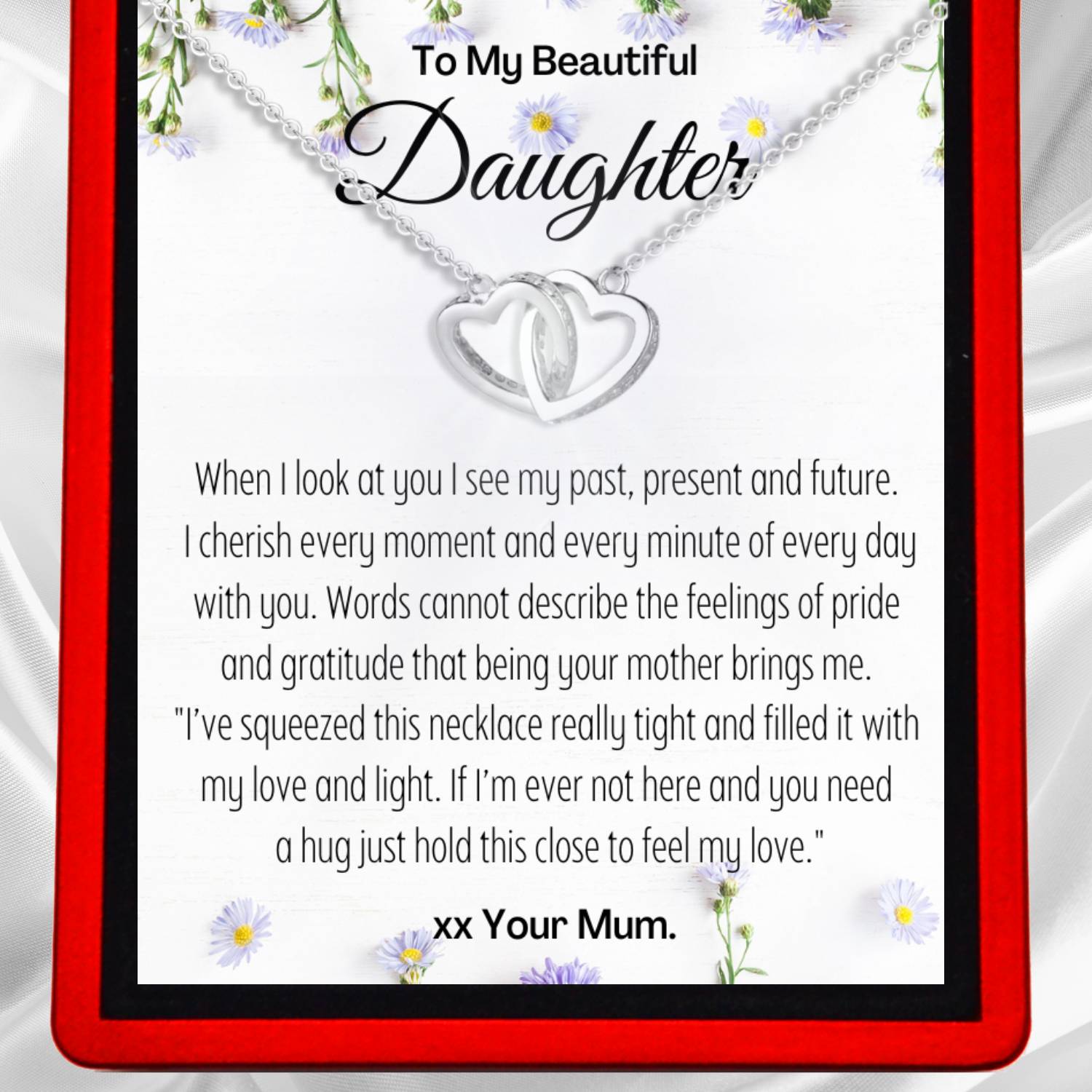 To My Daughter 'Past, Present, Future' From Mum - Interlocking Silver Hearts Necklace DT43