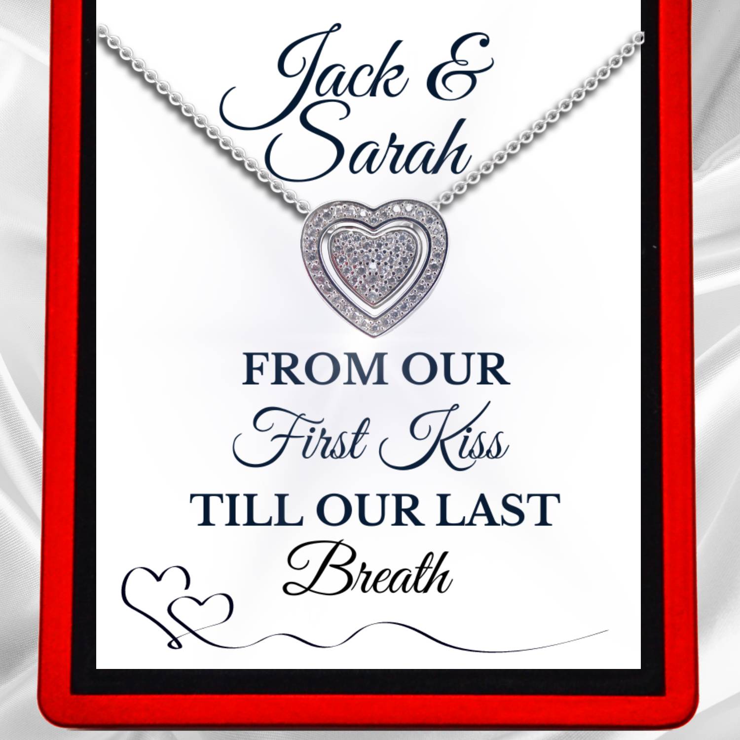 Personalised 'First Kiss, Last Breath' 3in1 Trinity Heart Necklace in Silver or Gold Vermeil - Love6