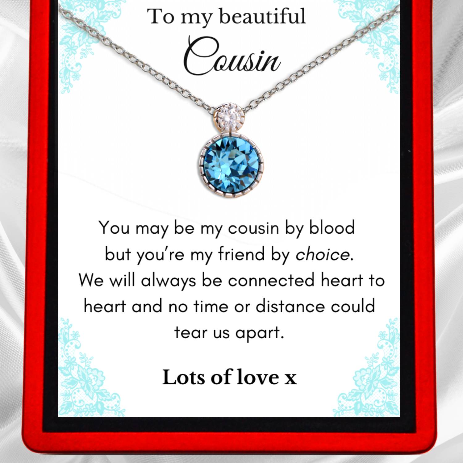 To My Beautiful Cousin - Aquamarine Solitaire Necklace CS3
