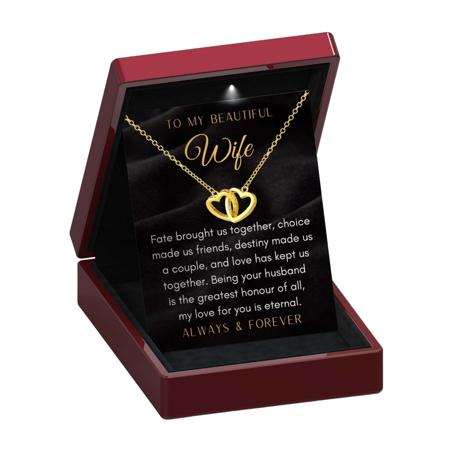 To My Wife 'Love is Eternal' - Interlocking Silver or Gold Vermeil Hearts Necklace WF13