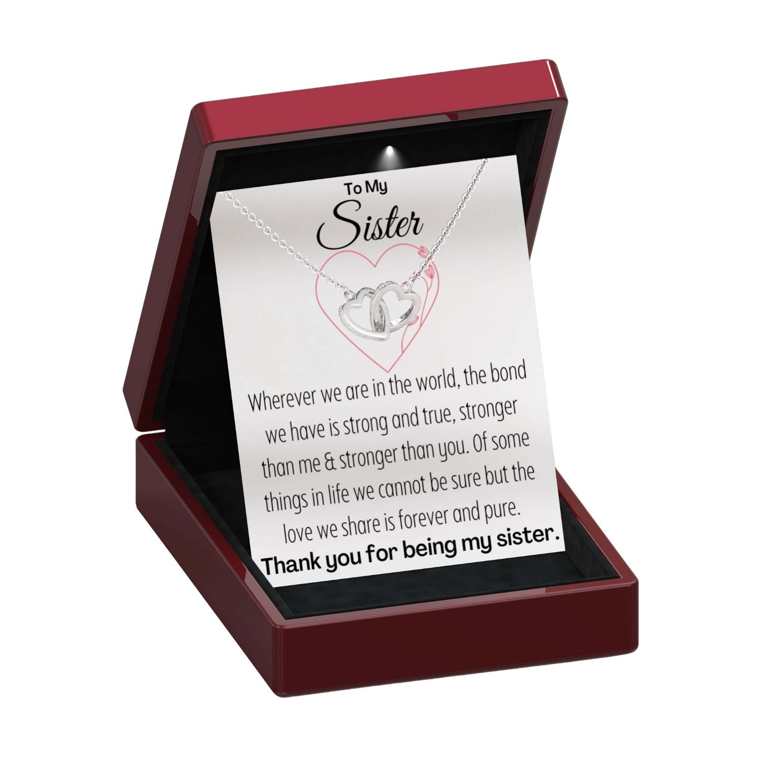 To My Sister 'Strong Bond' - Interlocking Silver Hearts Necklace Sister2