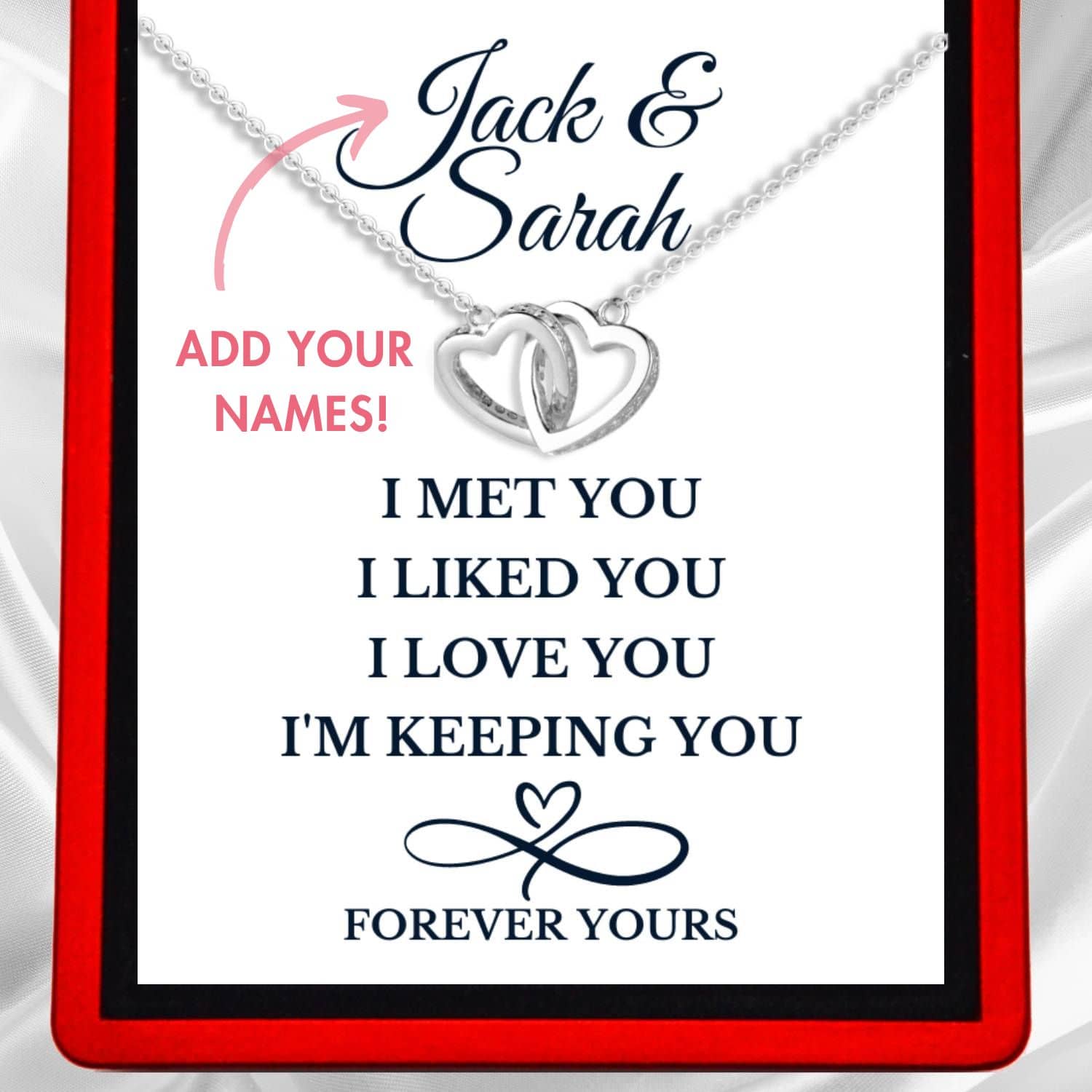 Personalised 'Forever Yours' Interlocking Silver or Gold Vermeil Hearts Necklace - Love7