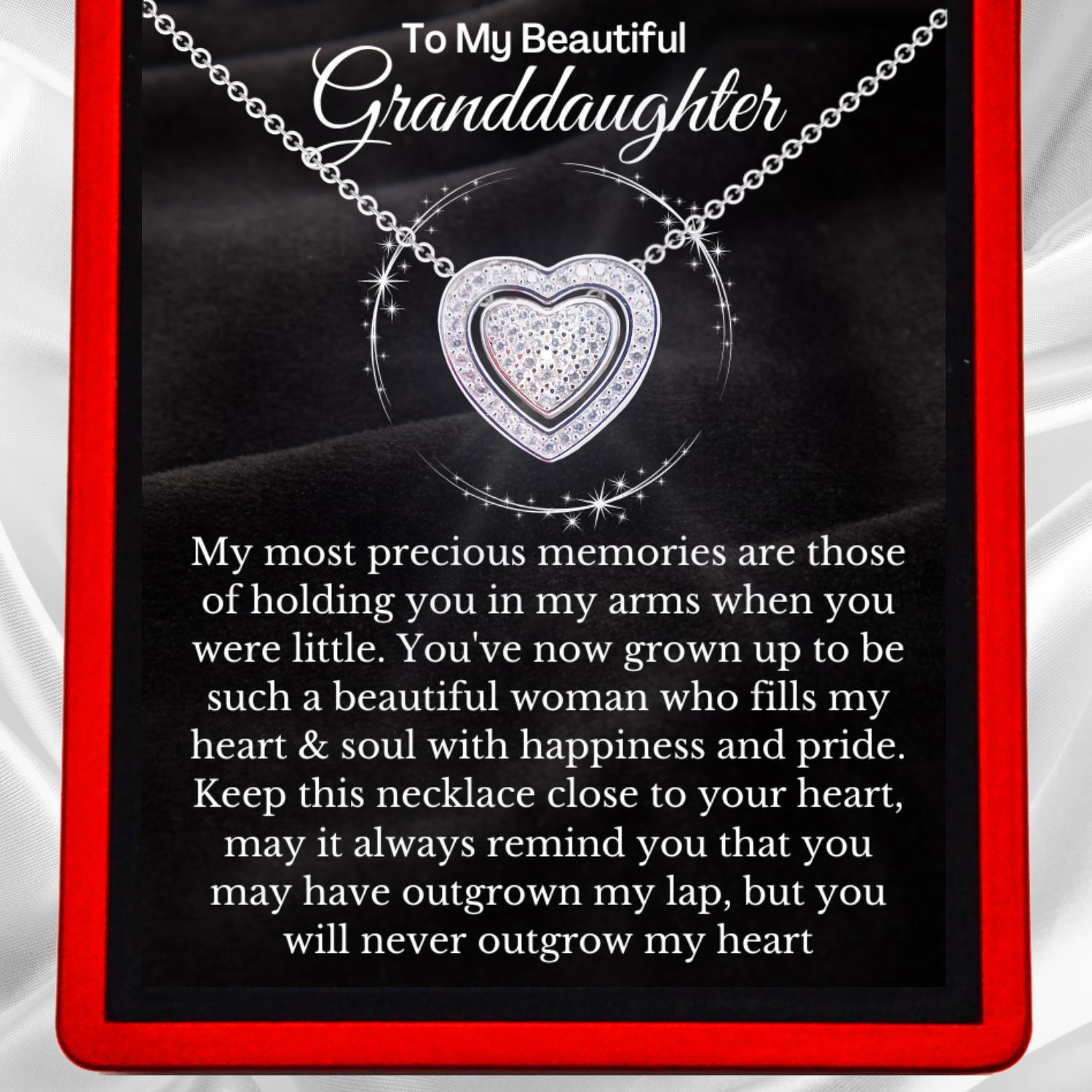 To My Granddaughter "Never outgrow my heart" Trinity Love Heart Necklace GD20