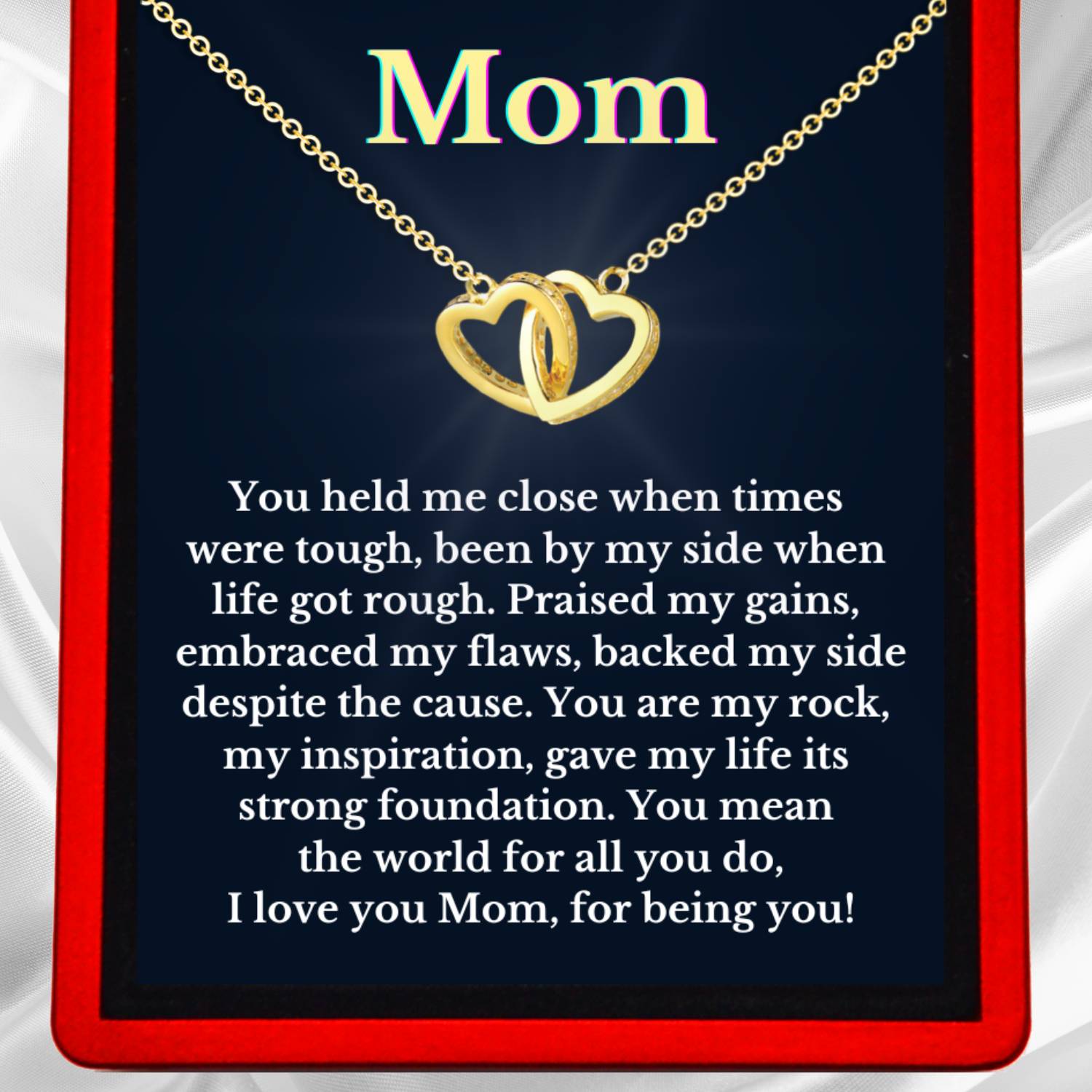 Mom Interlocking Silver or Gold Vermeil Hearts Necklace - Mom50