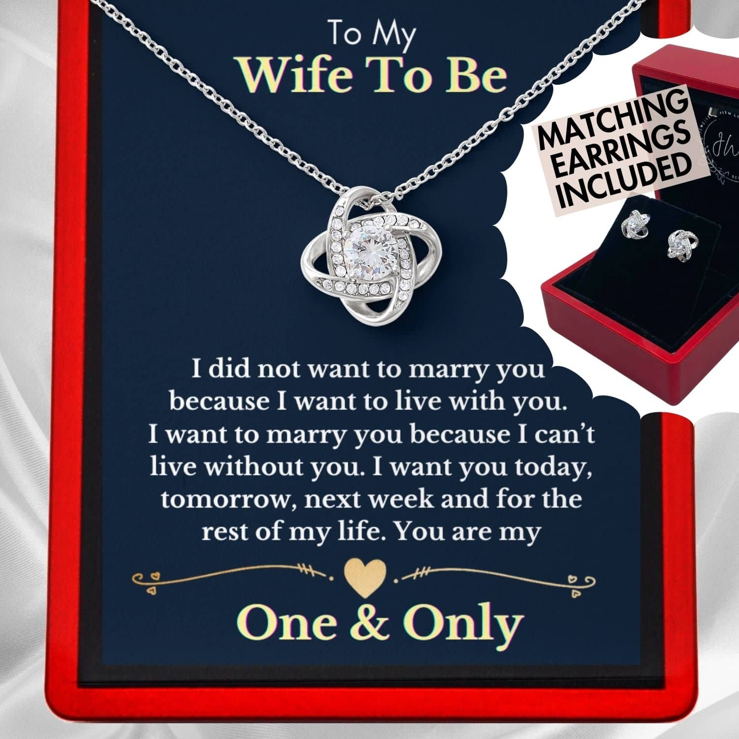 My Wife To Be Love Knot Necklace and Earrings Set - Sterling Silver WTBSet