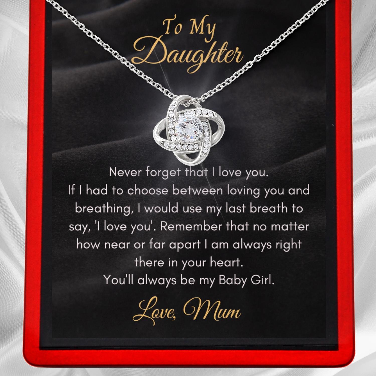 Daughter 'Never Forget' Love Knot Necklace - From Mum or Dad DT39