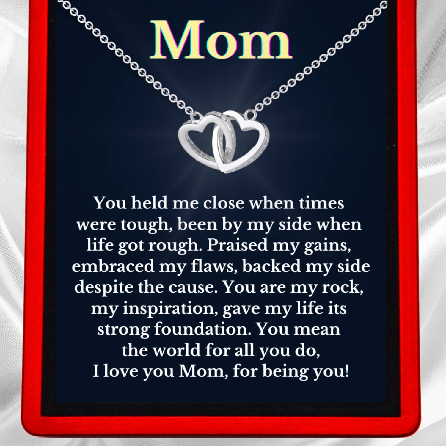 Mom Interlocking Silver or Gold Vermeil Hearts Necklace - Mom50