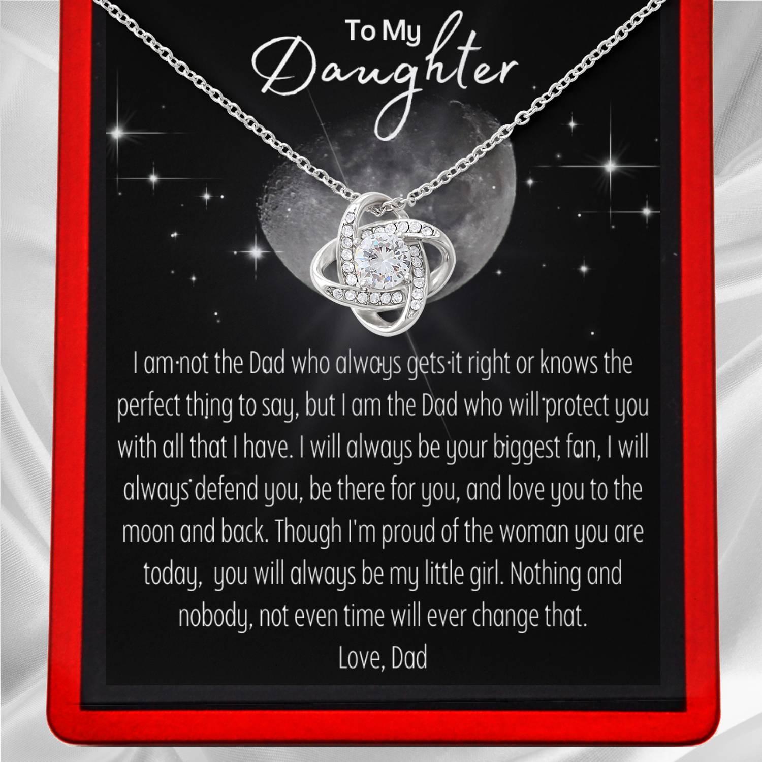 To My Daughter, 'To The Moon & Back' Love Knot Necklace From Dad - DT53